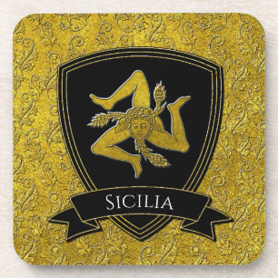 Italian Inspired Trinacria and Shield Beverage Coaster