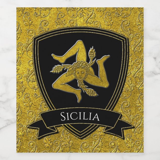 Italian Inspired Trinacria and Shield Wine Label (Single Label)
