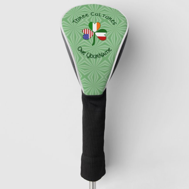 Italian Irish American Flags Shamrock Your Name Golf Head Cover (Front)