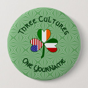 Italian Irish American Shamrock Flag Personalized Button