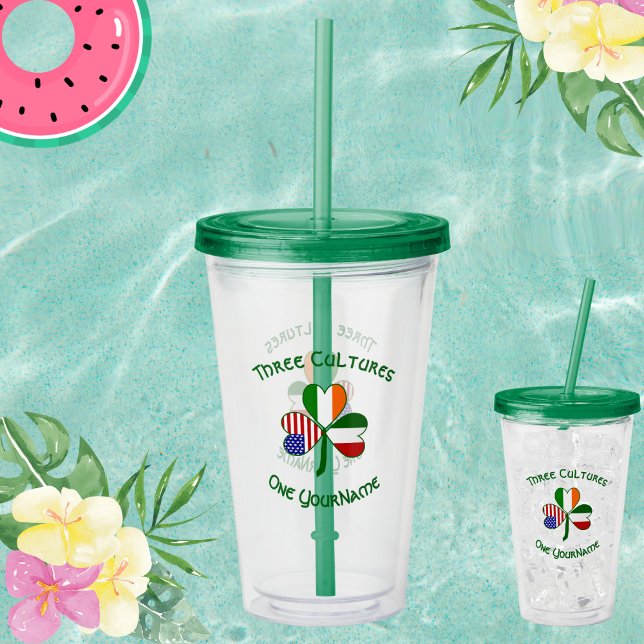 Italian Irish American Shamrock Personalized  Acrylic Tumbler (Creator Uploaded)