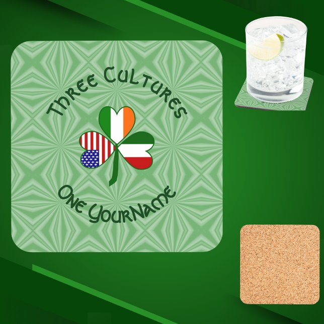 Italian Irish American Shamrock Personalized  Beverage Coaster (Creator Uploaded)