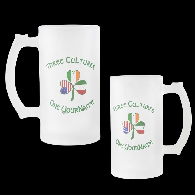 Italian Irish American Shamrock Personalized Frosted Glass Beer Mug (Creator Uploaded)