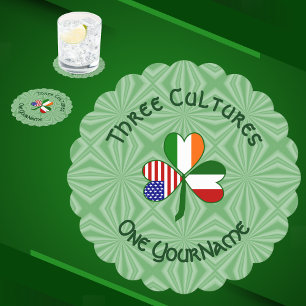 Italian Irish American Shamrock Personalized Paper Coaster