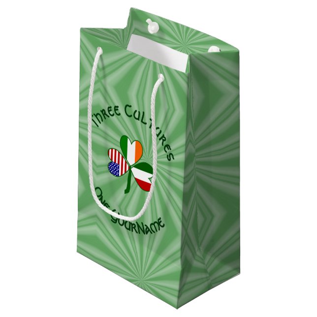 Italian Irish American Shamrock Personalized Small Gift Bag (Front Angled)