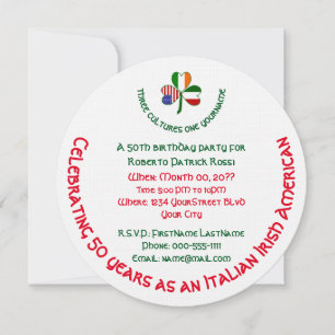 Italian Irish USA Shamrock Personalized Birthday  Invitation