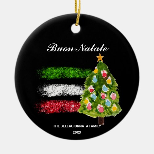  Italian Italy Abstract Flag Buon Natale Photo  Ceramic Ornament