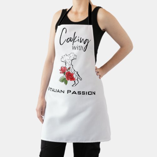  Italian Italy Map Boot Red Rose Cooking Apron