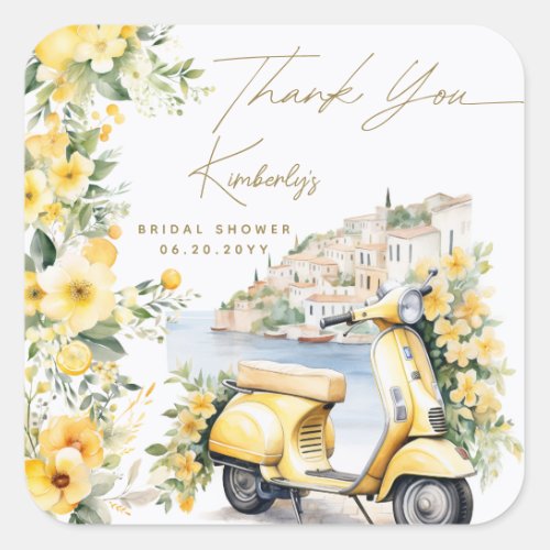 Italian Italy Positano Amalfi Vespa Bridal Shower Square Sticker