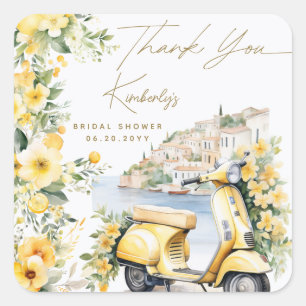 Italian Italy Positano Amalfi Vespa Bridal Shower Square Sticker