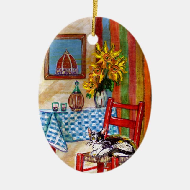 ITALIAN KITCHEN IN FLORENCE Red Ruby Ceramic Ornament (Front)