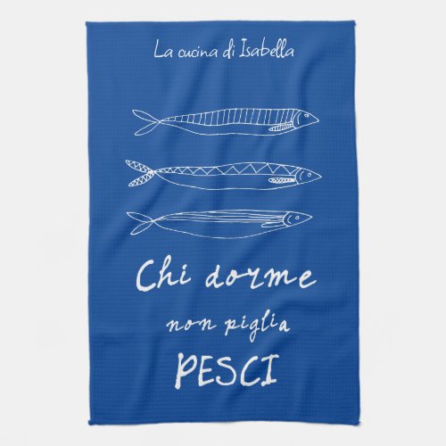 Italian kitchen sardines italy quote drawing blue kitchen towel