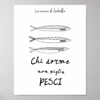 Italian kitchen sardines italy quote drawing poster