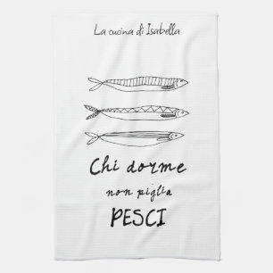 Italian kitchen sardines italy quote drawing towel