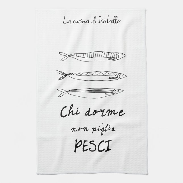 Italian kitchen sardines italy quote drawing towel (Vertical)