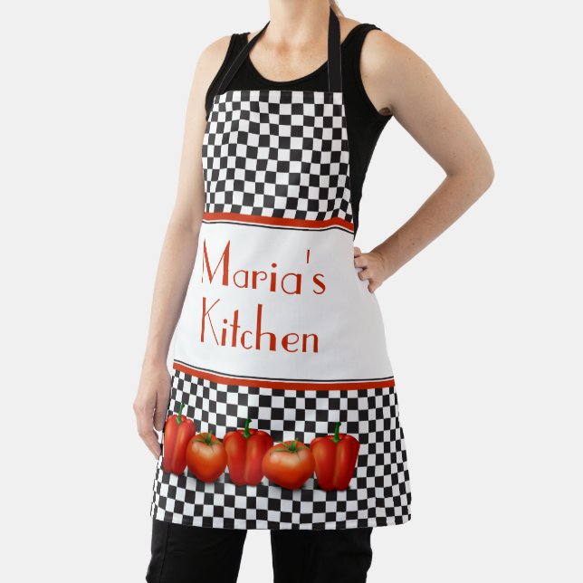 Italian Kitchen Tomatos Peppers Checkered Apron (Insitu)