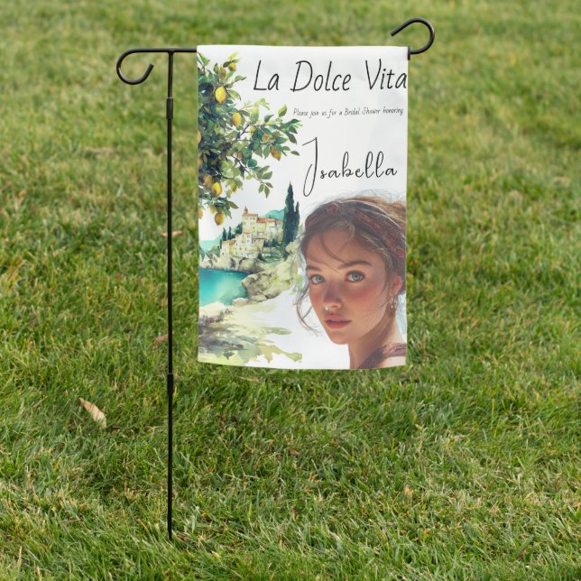Italian La Dolce Vita Bridal Shower Garden Flag (In SItu)