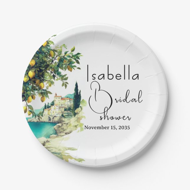 Italian La Dolce Vita Bridal Shower Paper Plates (Front)