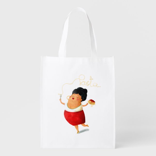 Italian Lady Pasta Lover Reusable Grocery Bag (Front)