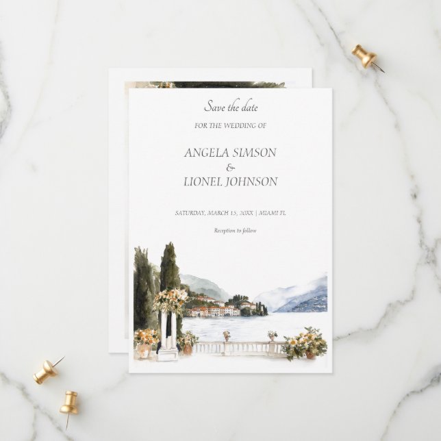 Italian Lake Como Wedding Save The Date (Front/Back In Situ)