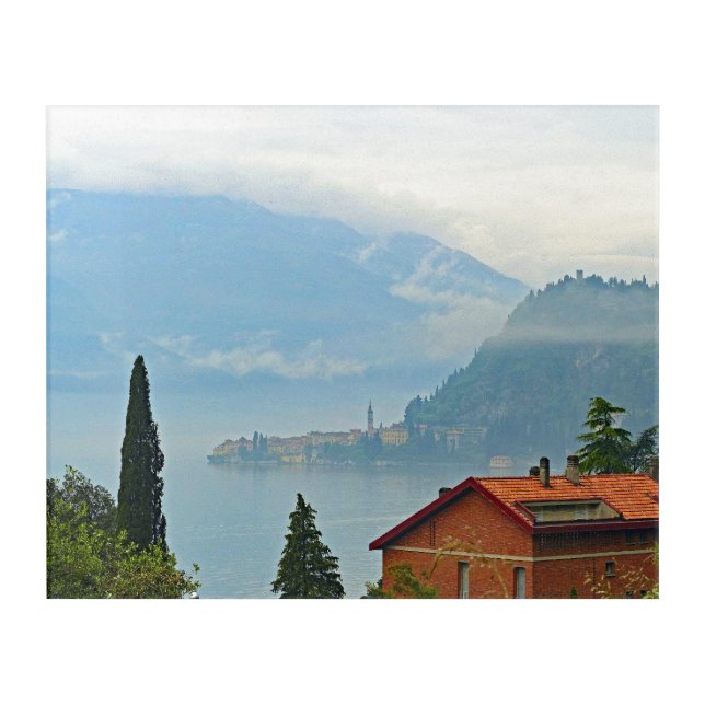 Italian Lake District/ Village enshrouded in cloud Acrylic Print (Front)
