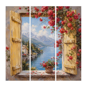 Italian Lake Window Triptych Wall Art