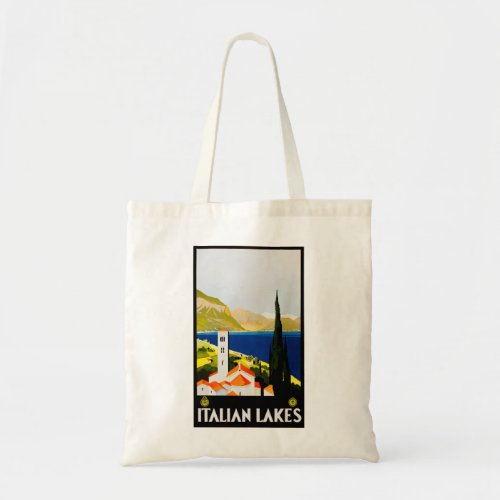 Italian lakes travel poster tote bag