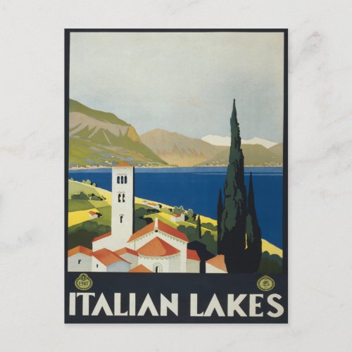 Italian Lakes Vintage Italy Travel Poster Postcard