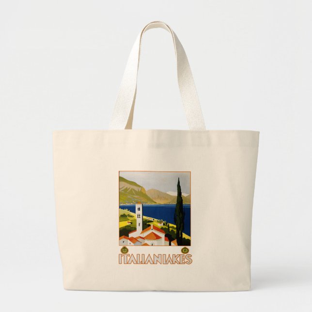 Italian Lakes Vintage Travel Italy Large Tote Bag (Front)