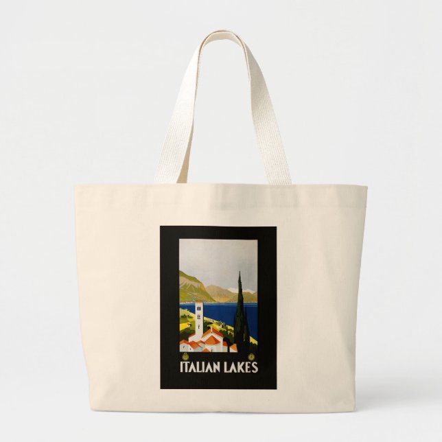 Italian Lakes Vintage Travel Italy Large Tote Bag (Front)