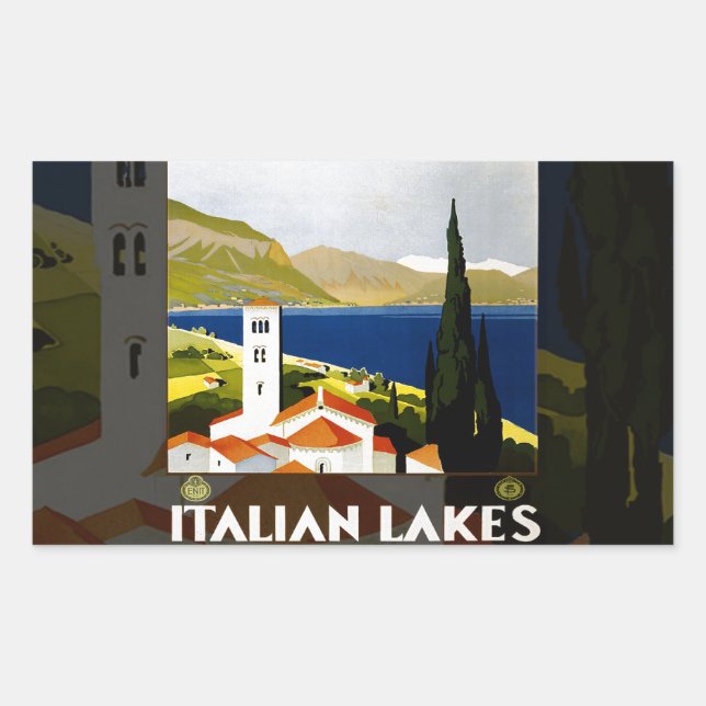 Italian Lakes Vintage Travel Italy Rectangular Sticker (Front)