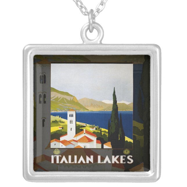 Italian Lakes Vintage Travel Italy Silver Plated Necklace (Front)