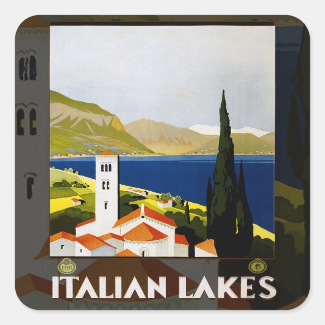 Italian Lakes Vintage Travel Italy Square Sticker (Front)