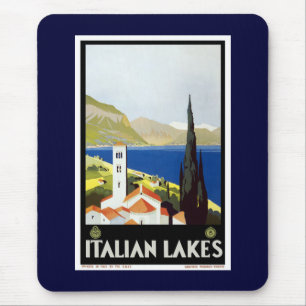 "Italian Lakes" Vintage Travel Poster Mouse Pad