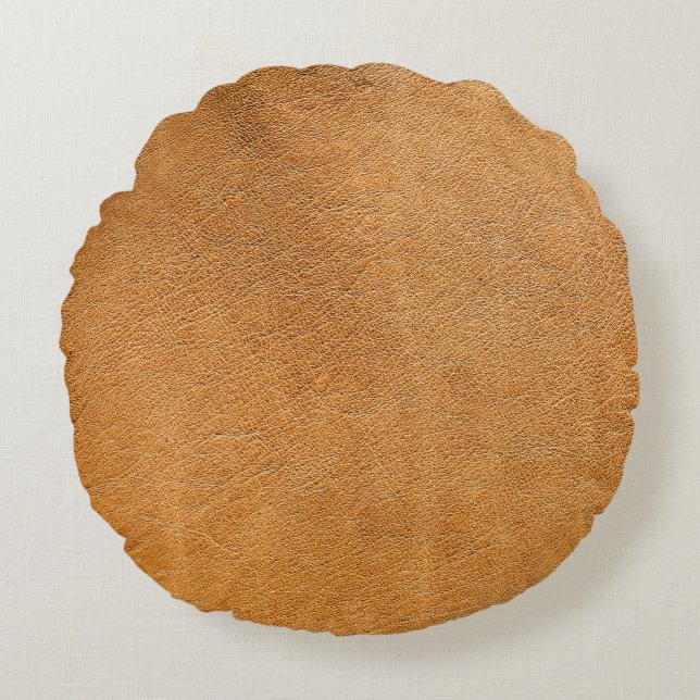 Italian Lambskin Leather: Vintage Texture Round Pillow (Front)