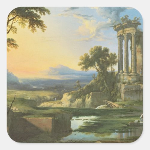 Italian landscape with ruins square sticker