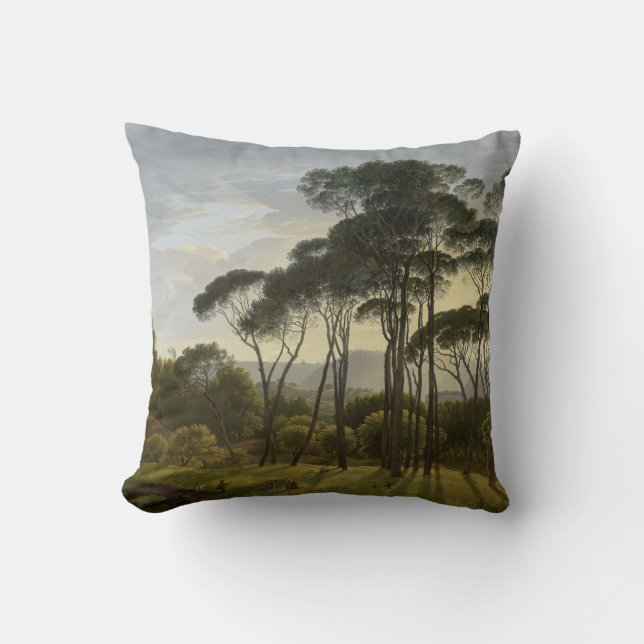 Italian Landscape with Umbrella Pines Oil Painting Throw Pillow (Front)