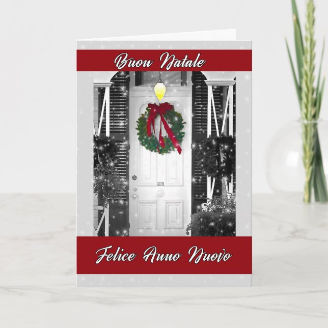 Italian Language Christmas Front Door Holiday Card (Front)