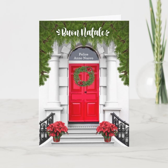 Italian Language Christmas Wreath Buon Natal Holiday Card (Front)