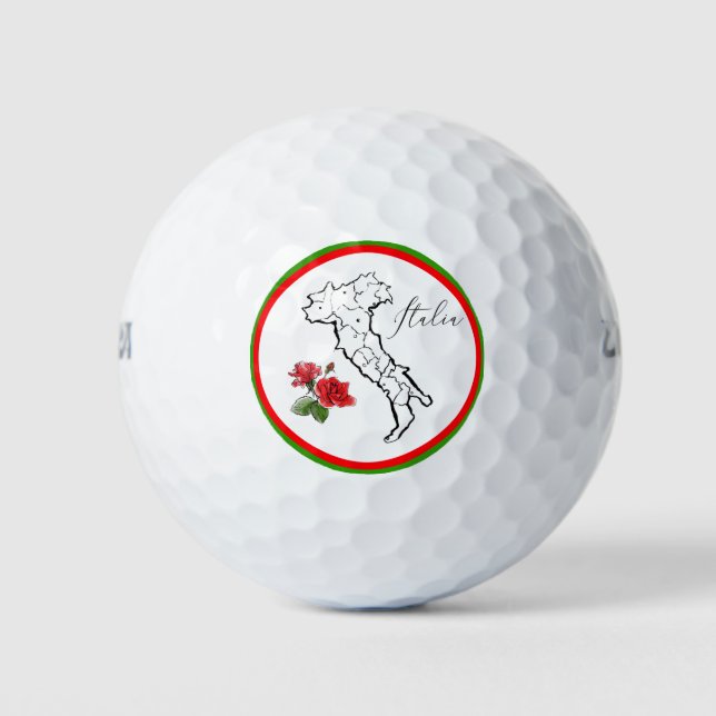 *~*  Italian Language Italia Italy Map Rose Golf Balls (Front)