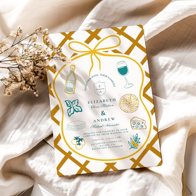 Italian Lattice Food Wedding Sketch Invitation (Creator Uploaded)