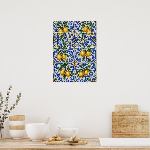 Italian Lemon Azulejo Tile Poster