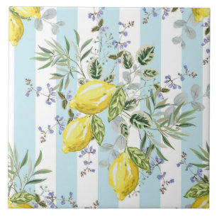 Italian Lemon Blossom Floral Stripe Mediterranean Ceramic Tile