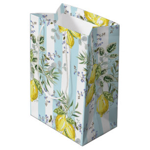 Italian Lemon Blossom Floral Stripe Mediterranean  Medium Gift Bag