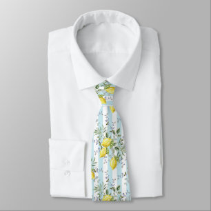 Italian Lemon Blossom Floral Stripe Mediterranean Neck Tie