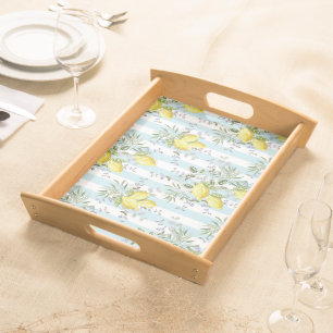 Italian Lemon Blossom Floral Stripe Mediterranean Serving Tray