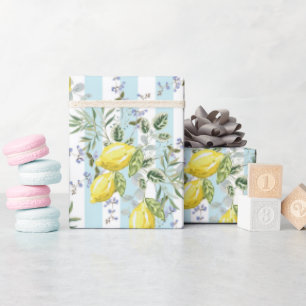Italian Lemon Blossom Floral Stripe Mediterranean  Wrapping Paper