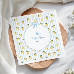Italian Lemon Blue Bow Bridal Shower Paper Napkins