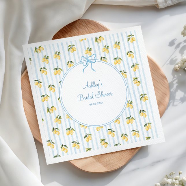 Italian Lemon Blue Bow Bridal Shower Paper Napkins (Creator Uploaded)