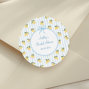 Italian Lemon Blue Bow Classic Round Sticker